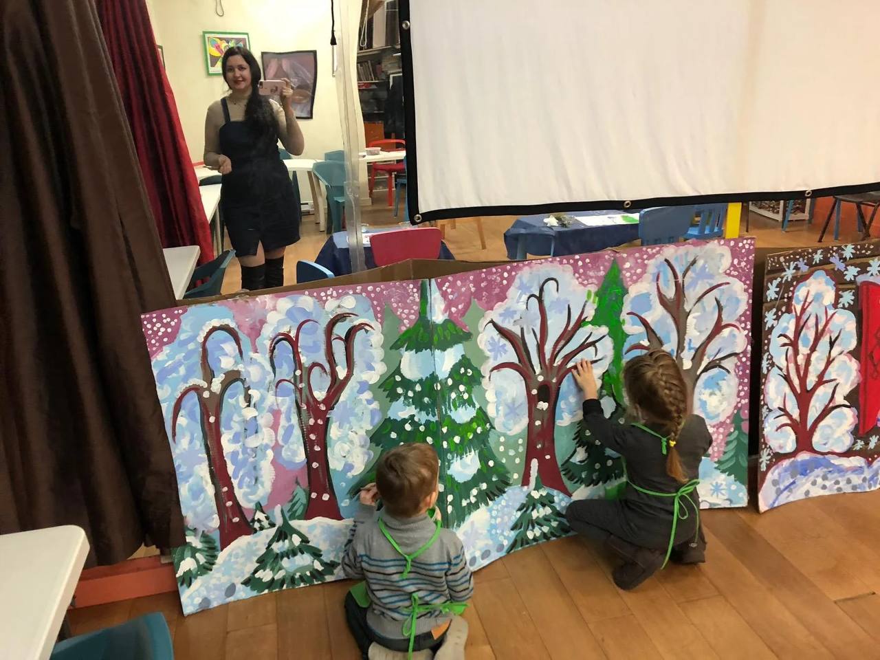 Children participating in art projects