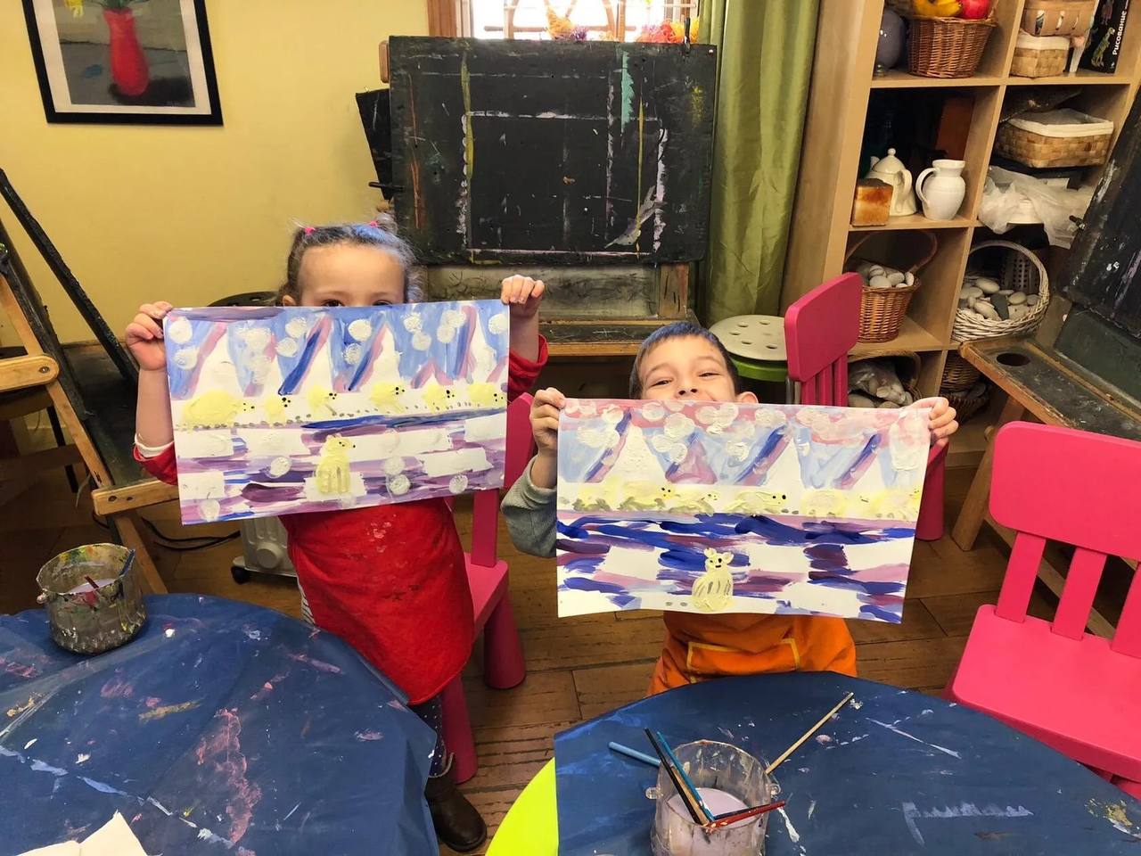 Children participating in art projects