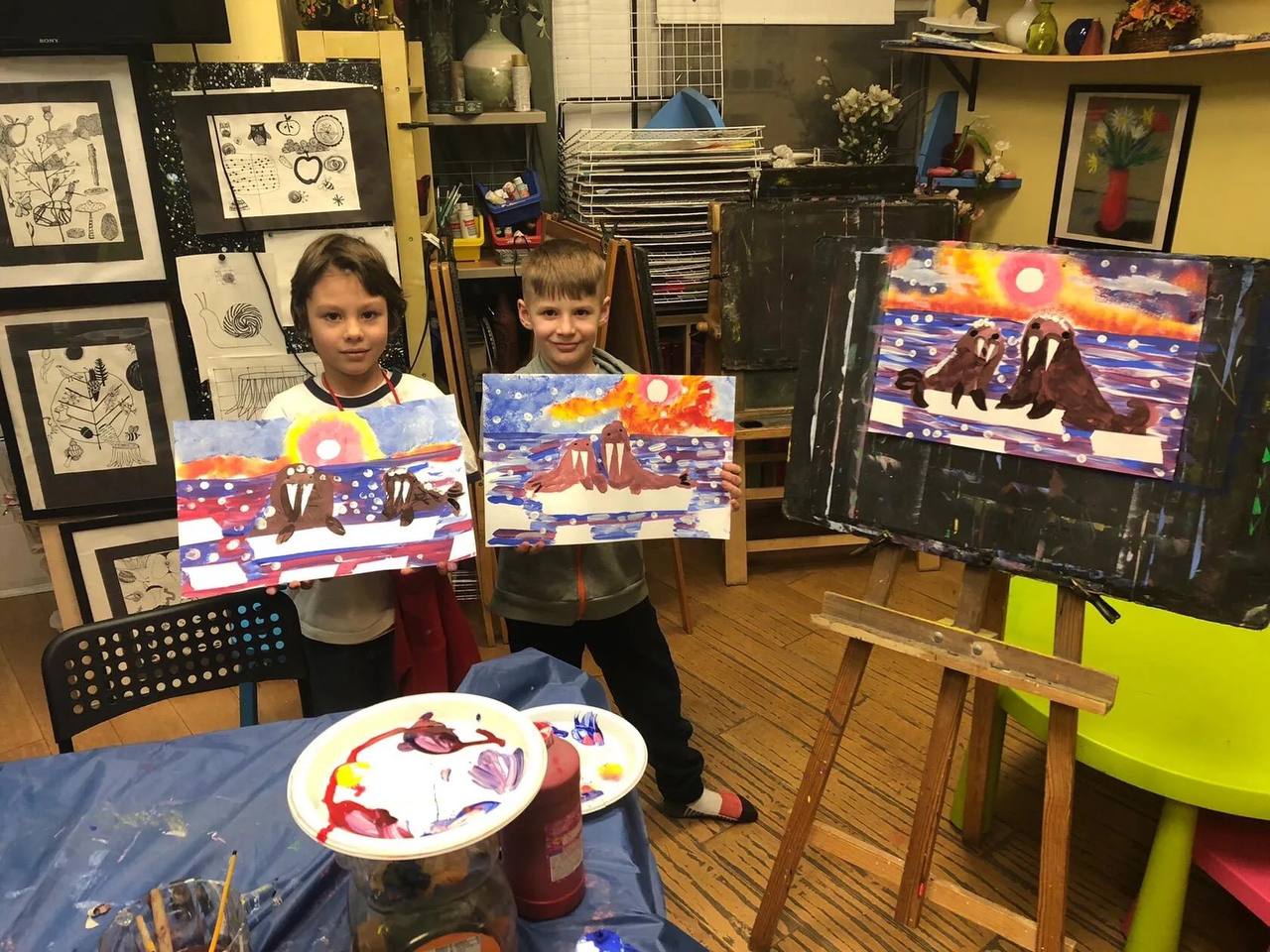 Children participating in art projects