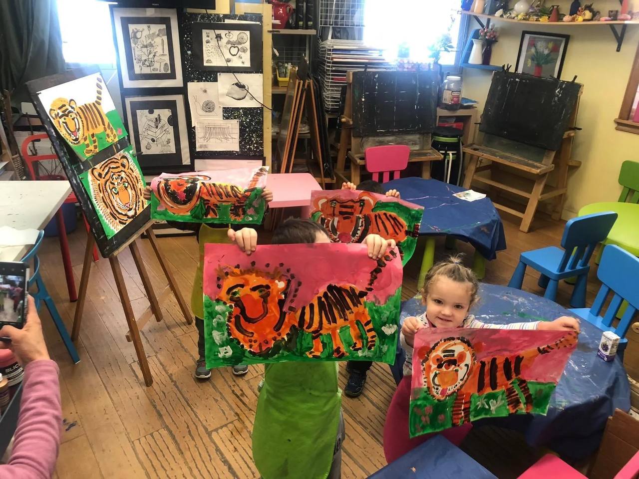 Children participating in art projects