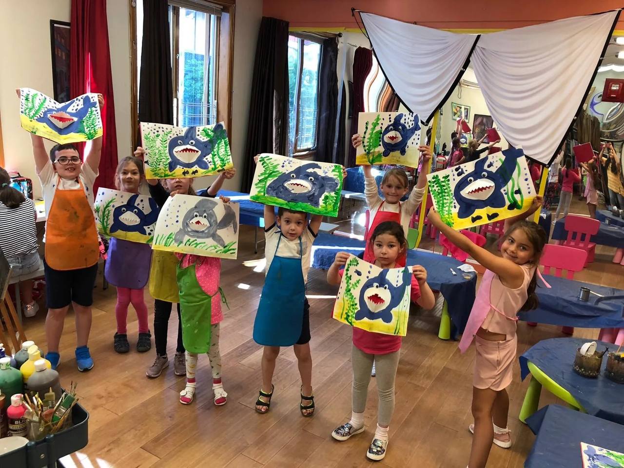 Children participating in art projects